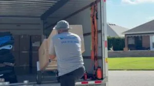 Mover loading a moving truck for a residential move in Florida